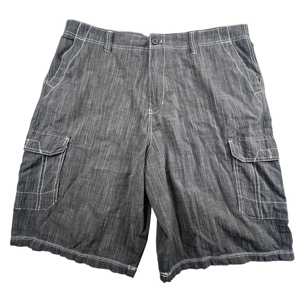 Airwalk Cargo Shorts Mens 38 Gray Contrast Stitch Cotton Casual Slub Skater